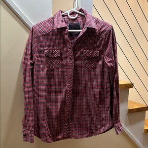 RQQBA Women’s Large Red Flannel Plaid Shirt Button Down